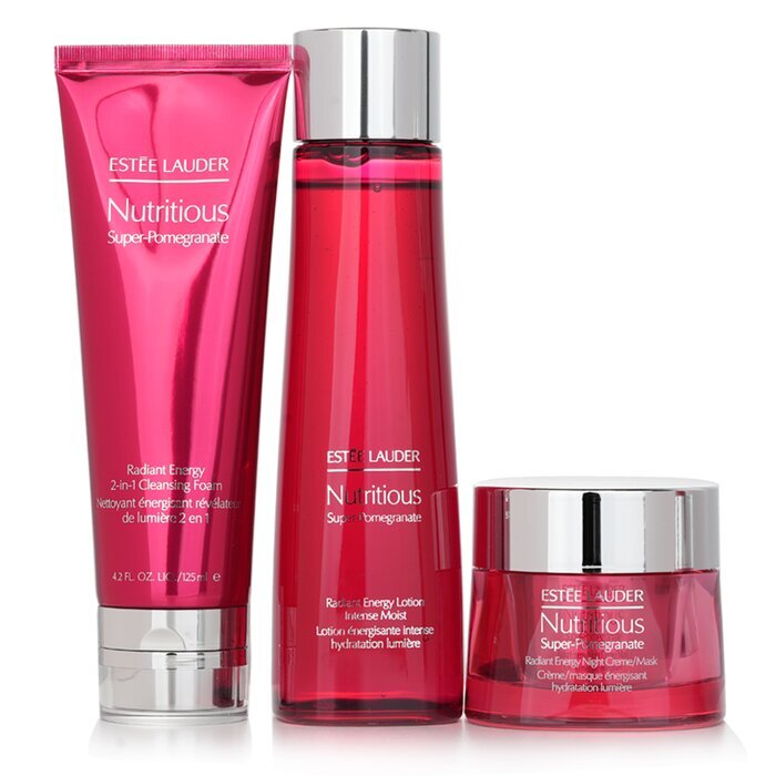 Estee Lauder Nutritious Super-Pomegranate Overnight Radiance Collection: Cleansing Foam 125ml+Lotion Intense Moist 200ml+Night Creme 50ml 3pcs