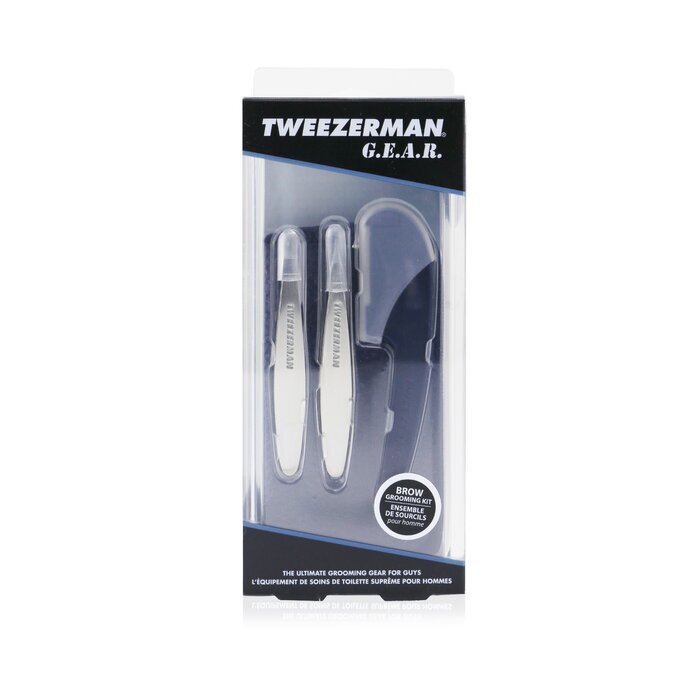 Tweezerman G.E.A.R. Brow Grooming Kit: Mini Flat Tweezers + Mini Point Tweezers + Facial Razor + Case 3pcs+1case