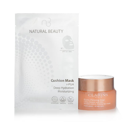 Clarins Extra-Firming Jour Wrinkle Control, Firming Day Cream - All Skin Types 50ml (Free: Natural Beauty r-PGA Hydration Cushion Mask 6x20ml) 50ml+6x20ml