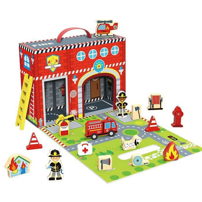 Tooky Toy Co Fire Station Box 30x10x22cm