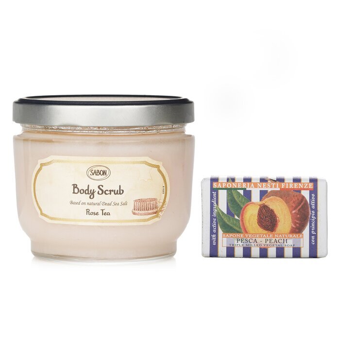 Sabon Body Scrub - Rose Tea & Nesti Dante Le Deliziose Natural Soap - Peach 2pcs