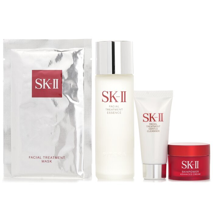 SK II Best Seller Trial Kit: Facial Treatment Ess. 75ml+Facial Treatment Cleanser 20g+SKINPOWER Advanced Cream 15g+ F.T Mask 1pcs 4pcs