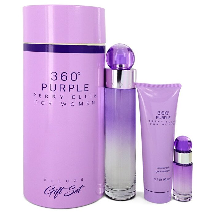 Perry Ellis 360 Purple Gift Set - 3.4 oz Eau De Parfum Spray + Mini Eau De Parfum Spray + 3 oz Shower Gel