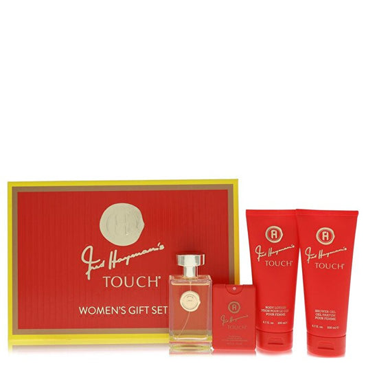 Fred Hayman Touch Gift Set - Eau De Toilette Spary + 6.7 oz Body Lotion + 6.7 oz Shower Gel + 0.61 oz Pocket Soray
