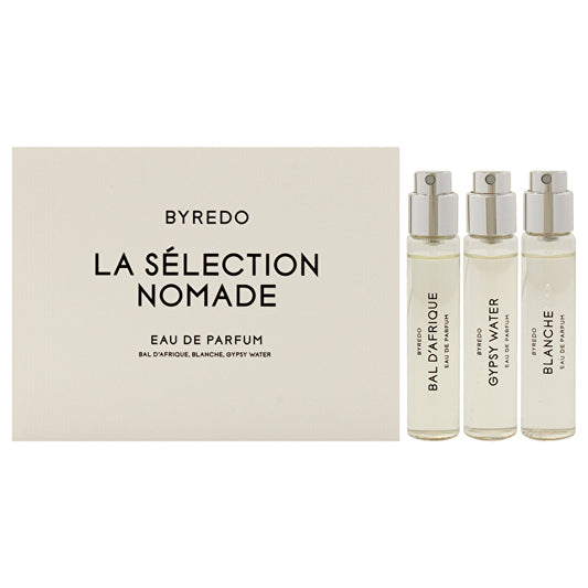Byredo La Selection Nomade Set For Unisex - 3 Pc Mini Gift Set 12ml/0.4oz Bal D Afrique Eau De Parfum Spray 12ml/0.4oz Blanche Eau De Parfum Spray 12ml/0.4oz Gypsy Eau De Parfum Spray 12ml/0.4oz